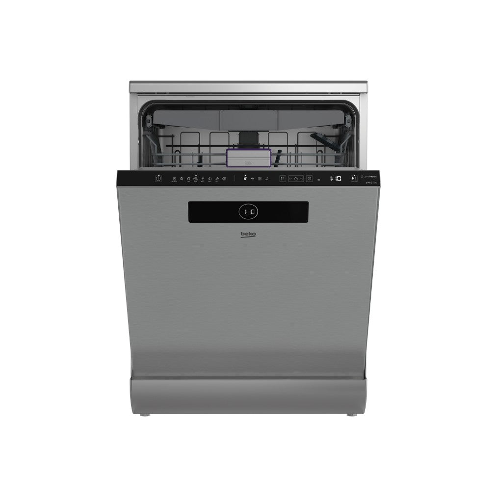Lave-vaisselle Beko BDFN38640XC 15 couverts 60cm inox à Agadir. Moteur ProSmart silencieux, 6 programmes, pose libre. Prix imbattable ElectroBuy Maroc.