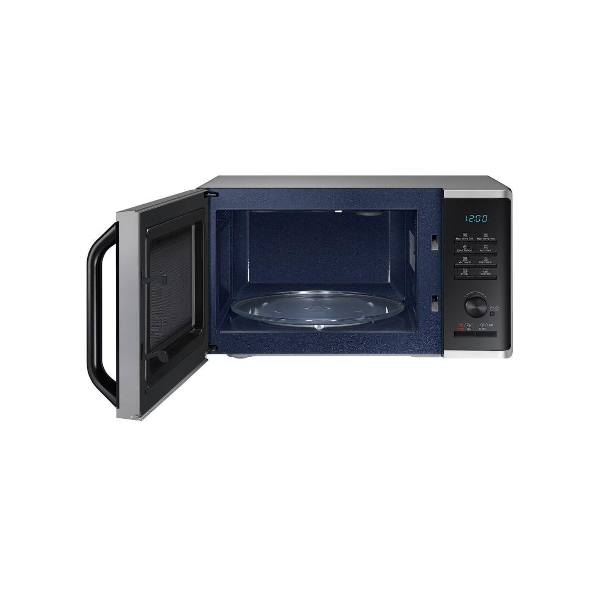 Micro-ondes Gril Samsung MG23K3575AS, 23L, Silver - Electrobay Maroc. Fonctions Keep Warm, Quick Defrost et cavité en Céramique Émaillée pour une cuisson facile.