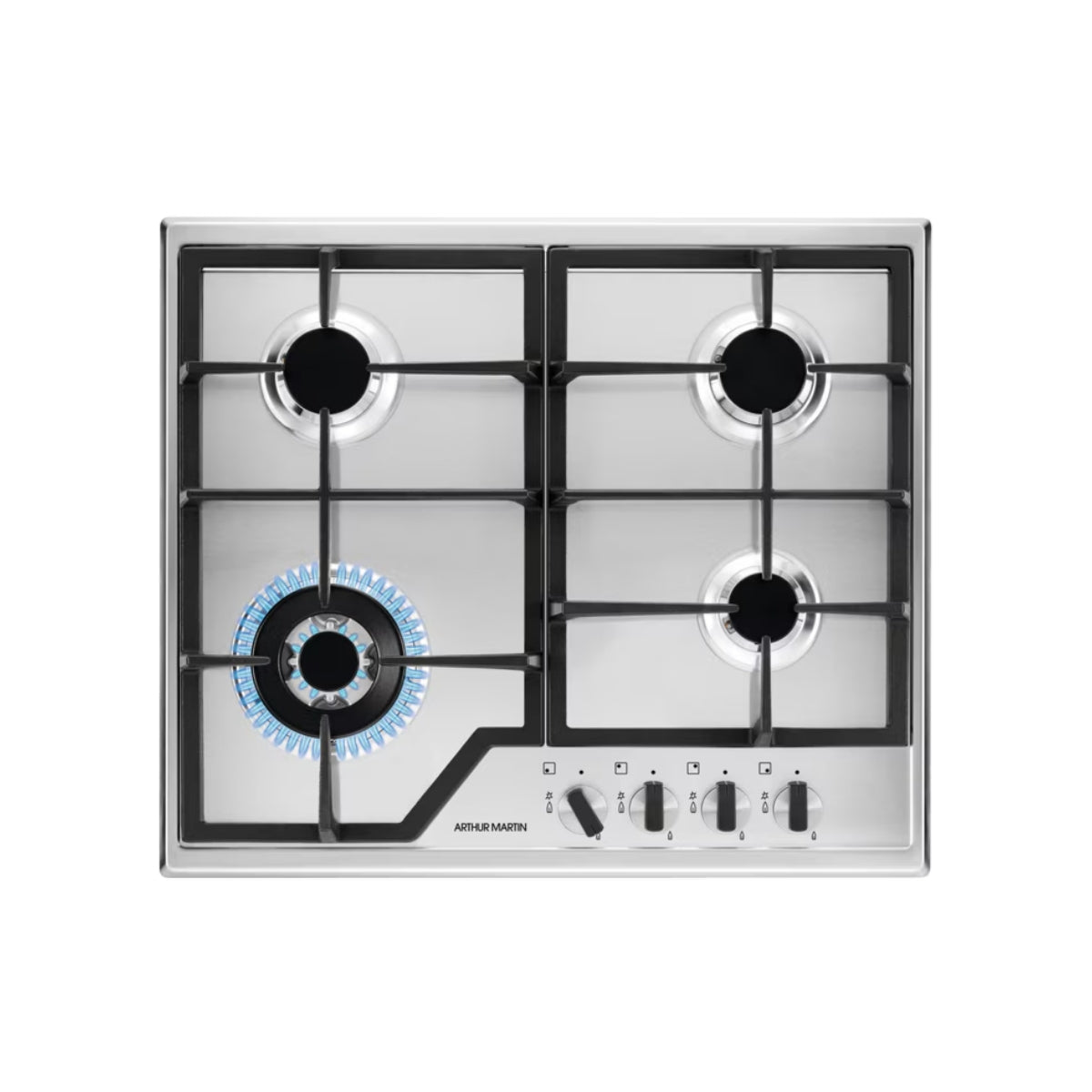 La plaque de cuisson gaz Arthur Martin AGS6435X 60cm est chez Electrobay. 4 feux, grilles robustes en fonte, brûleur rapide et sécurité thermocouple. Fiabilité et performance.