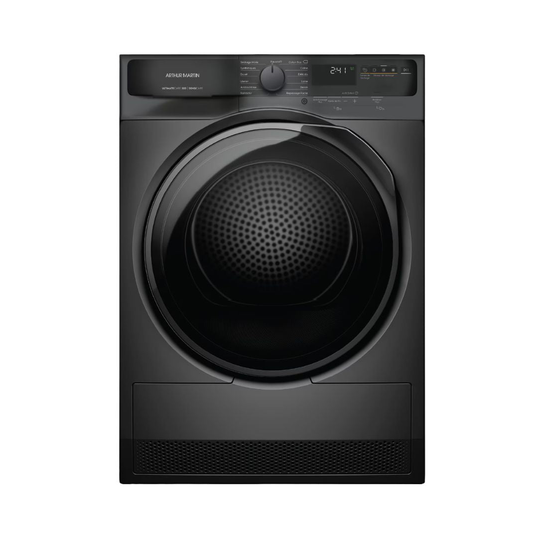 Sèche-linge Arthur Martin ADH803J5SC 8 kg à pompe à chaleur : SensiCare anti-séchage, cycle Hygiène 99,9%, option AntiCrease. Livraison Agadir.