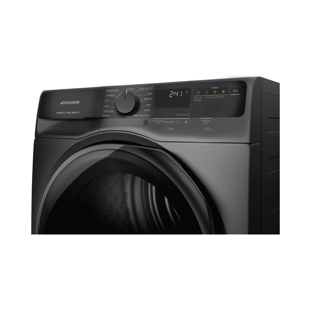 Sèche-linge Arthur Martin ADH803J5SC 8 kg à pompe à chaleur : SensiCare anti-séchage, cycle Hygiène 99,9%, option AntiCrease. Livraison Agadir.