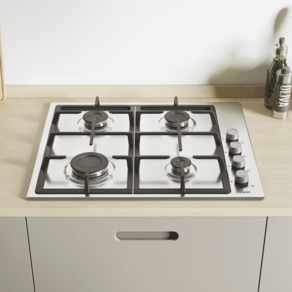 Table Cuisson Gaz Candy CHG6LX 4 Feux 60cm Inox